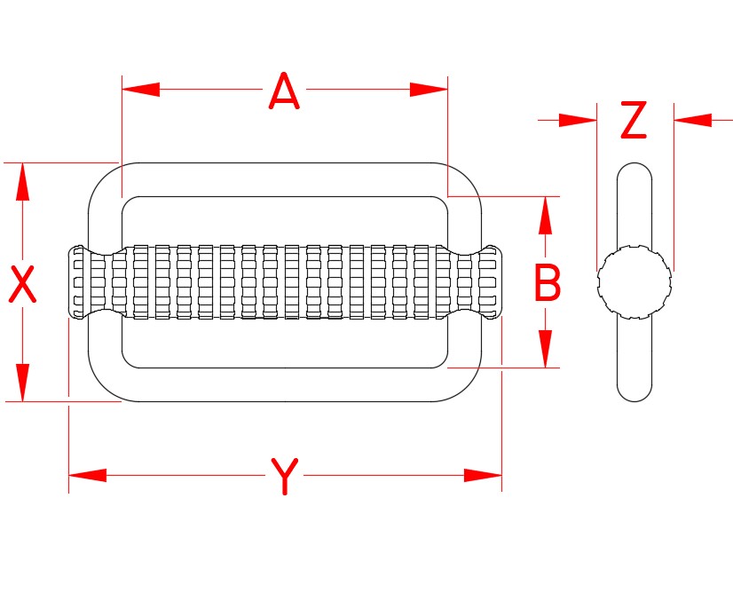 Stainless Steel Adjustable Slide, webbing hardware, S0216-0025, S0216-0045, S0216-0050, Line Drawing Stainless Steel Adjustable Slide, webbing hardware, S0216-0025, S0216-0045, S0216-0050, Line Drawing